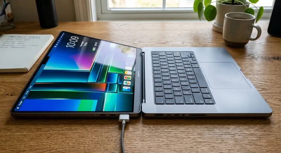 Laptop opened 180 degrees